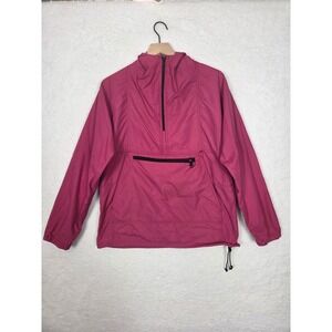 Vtg LL Bean Pink Nylon Anorak Half Zip Pullover Hooded Windbreaker Jacket M